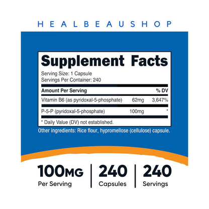 Nutricost P-5-P (Pyridoxal-5-Phosphate) 50mg – 240 Capsules | Active Vitamin B6 for Energy, Brain & Nervous System Support