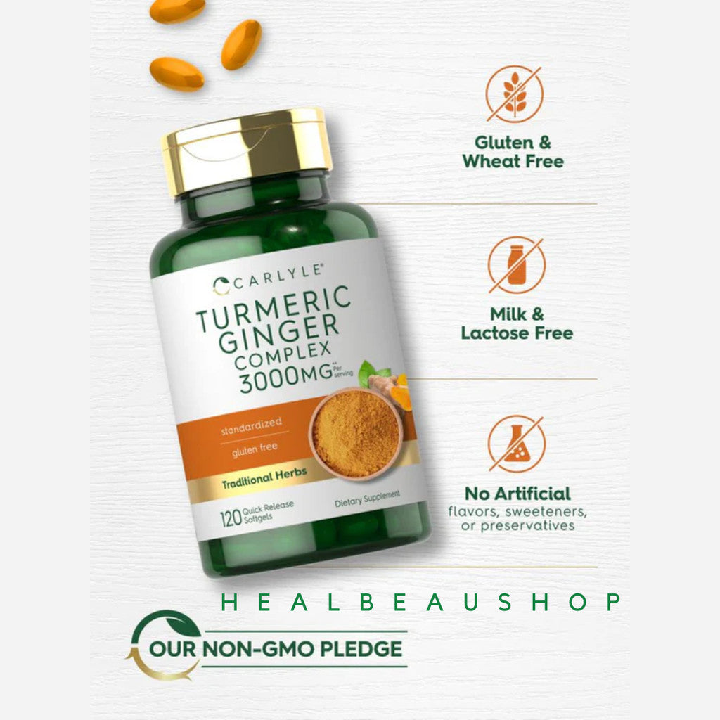 Carlyle Turmeric Curcumin Complex 1000mg / Turmeric Ginger Complex 3000mg – Antioxidant & Herbal Wellness Support | Original USA Product