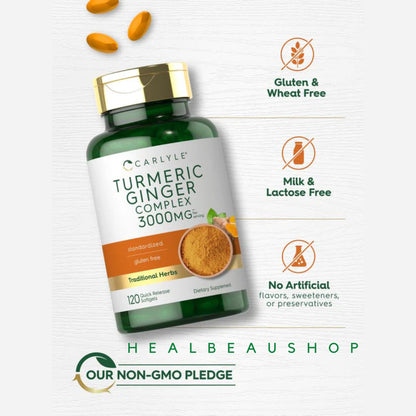 Carlyle Turmeric Curcumin Complex 1000mg / Turmeric Ginger Complex 3000mg – Antioxidant & Herbal Wellness Support | Original USA Product