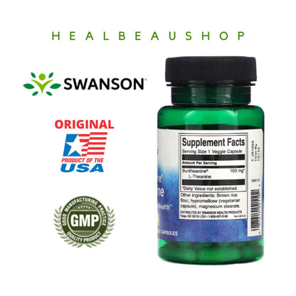 Swanson Ultra Suntheanine® L-Theanine 100mg – 60 Vegetarian Capsules | Brain, Stress &amp; Calm Focus Support | Original USA Product