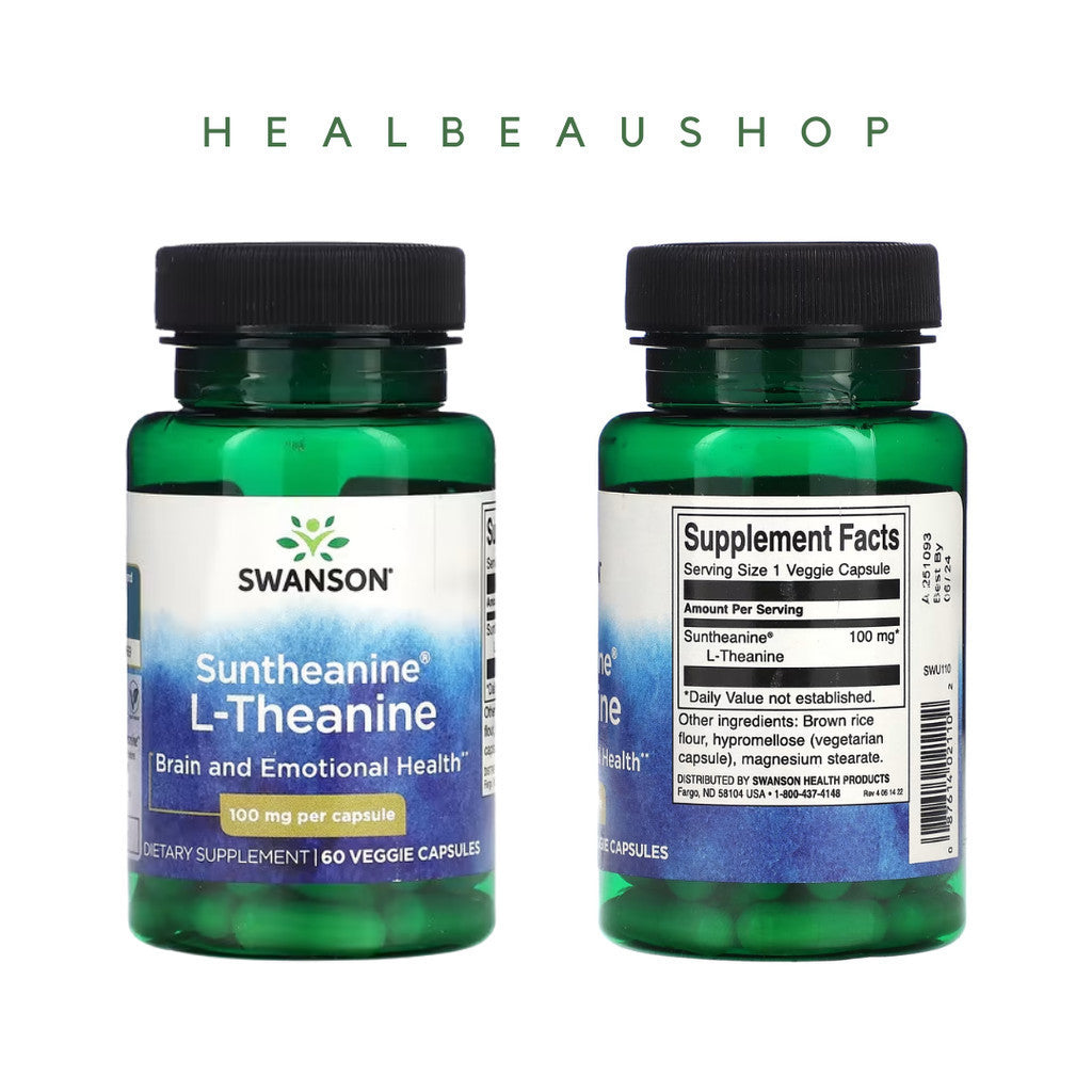Swanson Ultra Suntheanine® L-Theanine 100mg – 60 Vegetarian Capsules | Brain, Stress &amp; Calm Focus Support | Original USA Product