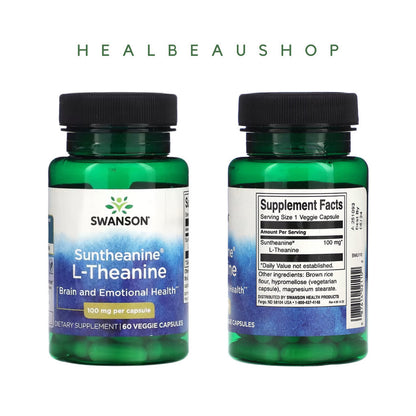 Swanson Ultra Suntheanine® L-Theanine 100mg – 60 Vegetarian Capsules | Brain, Stress &amp; Calm Focus Support | Original USA Product