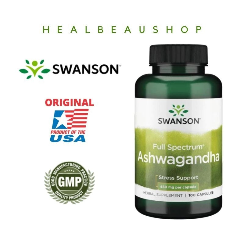 Swanson Full Spectrum Ashwagandha 450mg – 100 Capsules | Stress, Relaxation & Adrenal Support | Original USA Product