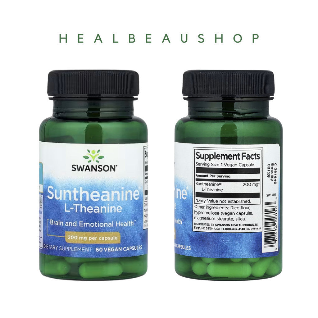 Swanson Ultra Suntheanine® L-Theanine 100mg – 60 Vegetarian Capsules | Brain, Stress &amp; Calm Focus Support | Original USA Product