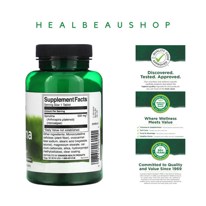 Swanson Spirulina 500mg – 180 Tablets | Superfood, Antioxidant & Daily Wellness Support