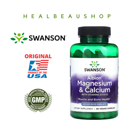 Swanson Albion® Magnesium Glycinate + Calcium + Vitamin D3 & K2 – 90 Vegetarian Capsules | Bone, Muscle & Cardiovascular Support | Original USA Product