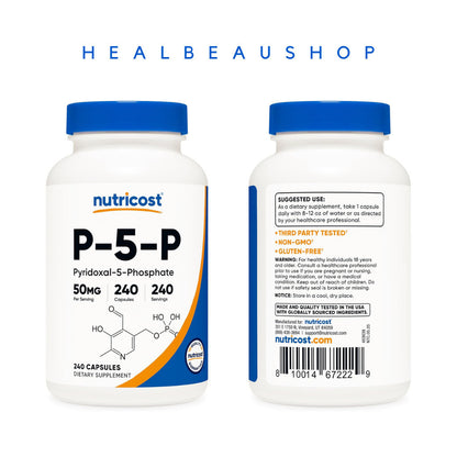 Nutricost P-5-P (Pyridoxal-5-Phosphate) 50mg – 240 Capsules | Active Vitamin B6 for Energy, Brain & Nervous System Support