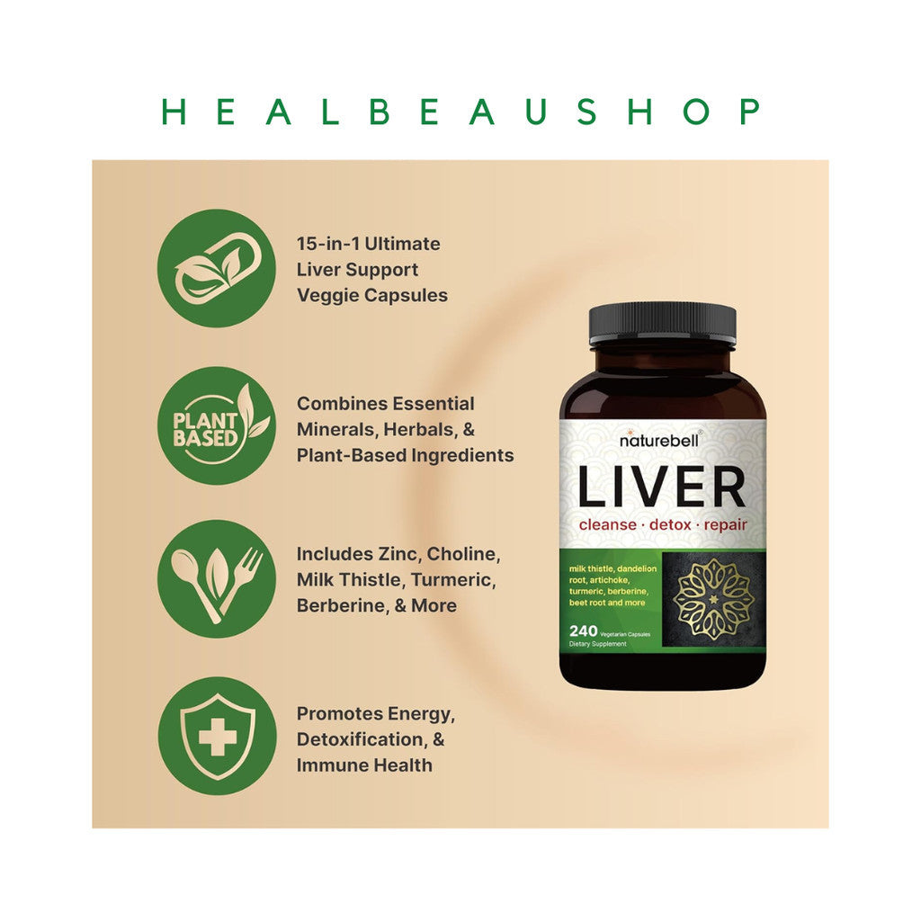 NatureBell Liver Detox – Milk Thistle, Turmeric, Dandelion Root & Beet Root | 240 Vegetarian Capsules | Liver Cleanse & Wellness Support | Original USA Product