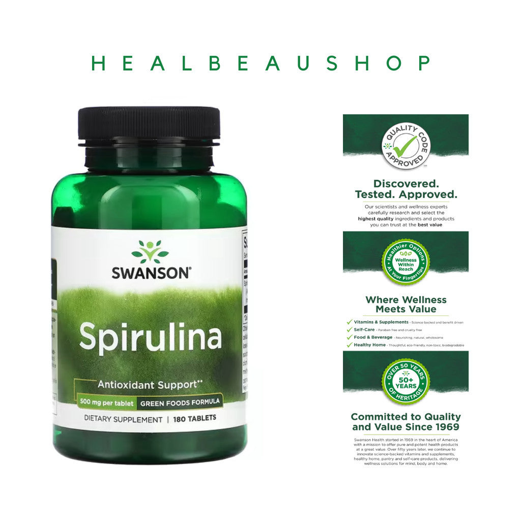 Swanson Spirulina 500mg – 180 Tablets | Superfood, Antioxidant & Daily Wellness Support