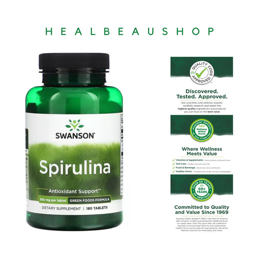 Swanson Spirulina 500mg – 180 Tablets | Superfood, Antioxidant & Daily Wellness Support