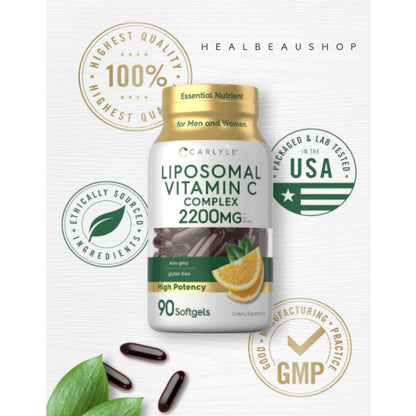 Carlyle Liposomal Vitamin C 2200mg – 90 Softgels | Immune & Antioxidant Support | Original USA Product