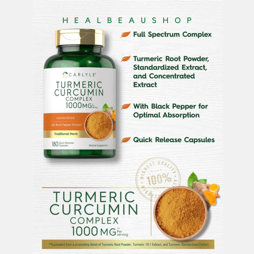 Carlyle Turmeric Curcumin Complex 1000mg / Turmeric Ginger Complex 3000mg – Antioxidant & Herbal Wellness Support | Original USA Product