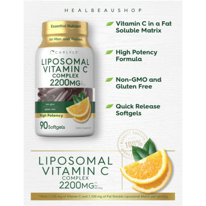 Carlyle Liposomal Vitamin C 2200mg – 90 Softgels | Immune & Antioxidant Support | Original USA Product