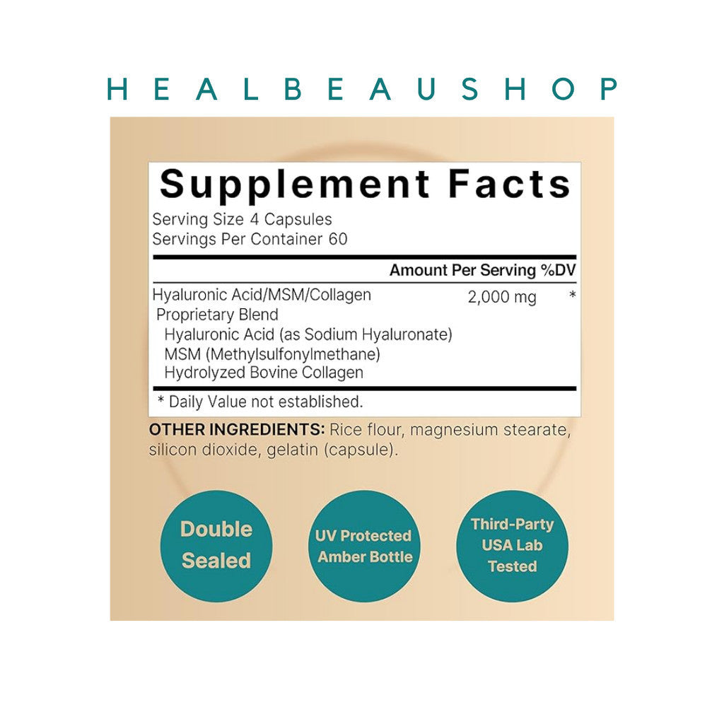 NatureBell Hyaluronic Acid 2000mg with MSM & Collagen – 240 Capsules | Skin, Joint & Beauty Support | Original USA Product