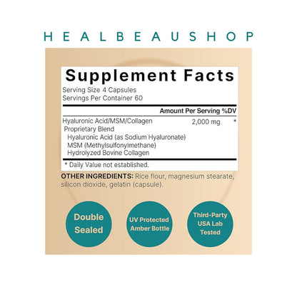 NatureBell Hyaluronic Acid 2000mg with MSM & Collagen – 240 Capsules | Skin, Joint & Beauty Support | Original USA Product