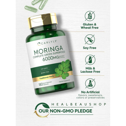 Carlyle Moringa Oleifera 6000mg – 180 Capsules | Antioxidant & Superfood Support Supplement