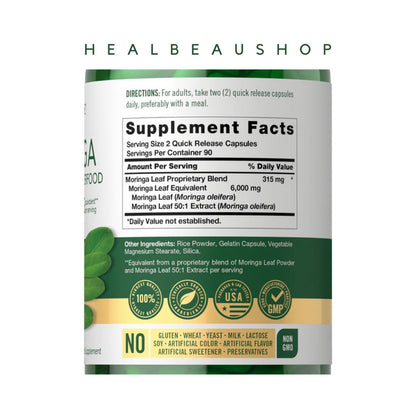 Carlyle Moringa Oleifera 6000mg – 180 Capsules | Antioxidant & Superfood Support Supplement