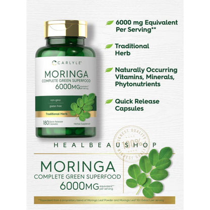 Carlyle Moringa Oleifera 6000mg – 180 Capsules | Antioxidant & Superfood Support Supplement