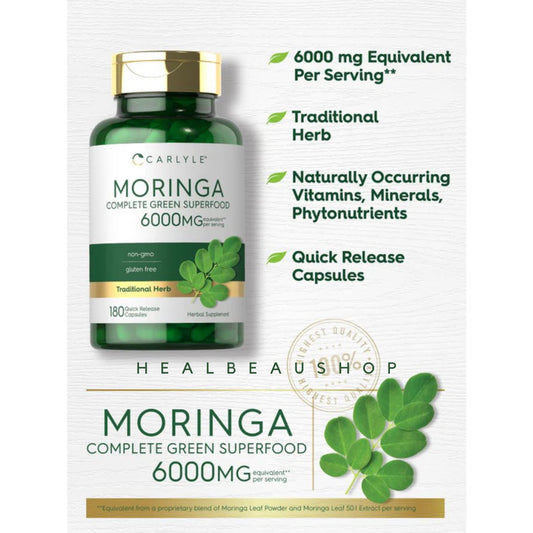 Carlyle Moringa Oleifera 6000mg – 180 Capsules | Antioxidant & Superfood Support Supplement