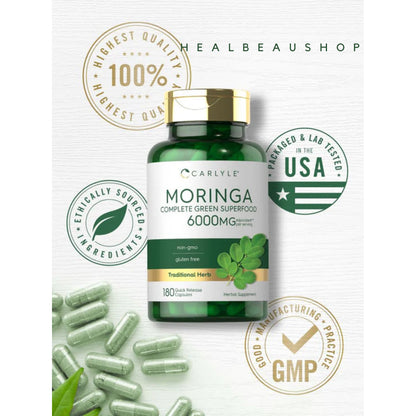 Carlyle Moringa Oleifera 6000mg – 180 Capsules | Antioxidant & Superfood Support Supplement