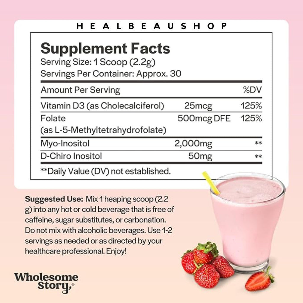 Wholesome Story Myo-Inositol & D-Chiro Inositol 40:1 with MTHF Folate & Vitamin D3 – Hormone, Ovarian & Reproductive Health Support | Original USA Product
