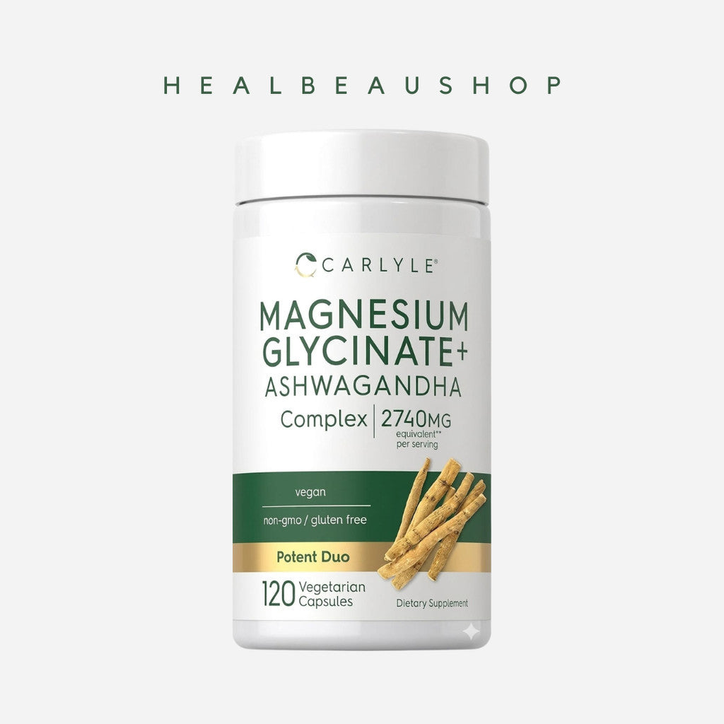 Carlyle Magnesium Glycinate + Ashwagandha 2740mg – 120 Vegetarian Capsules | Stress, Relaxation & Sleep Support | Original USA Product