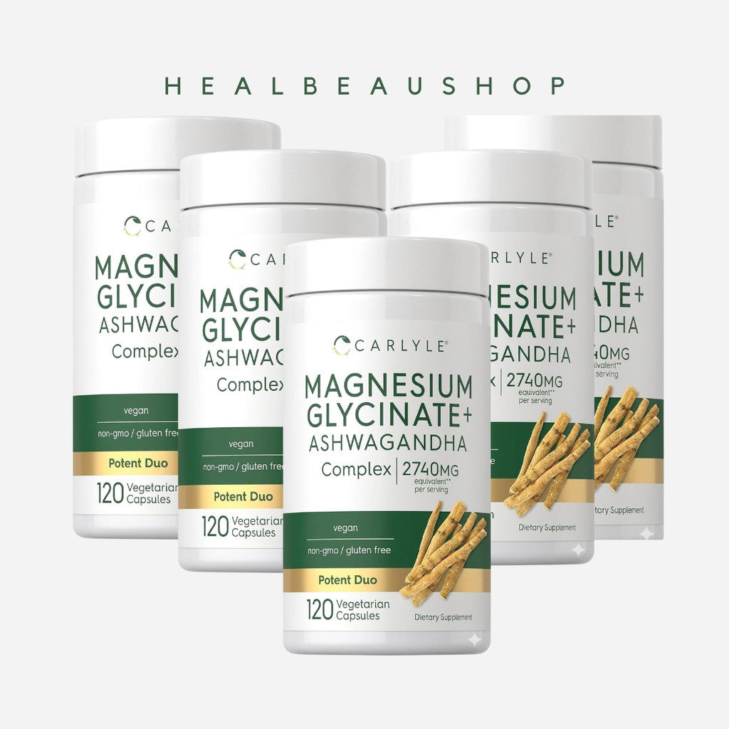 Carlyle Magnesium Glycinate + Ashwagandha 2740mg – 120 Vegetarian Capsules | Stress, Relaxation & Sleep Support | Original USA Product