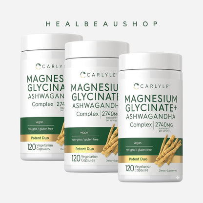 Carlyle Magnesium Glycinate + Ashwagandha 2740mg – 120 Vegetarian Capsules | Stress, Relaxation & Sleep Support | Original USA Product