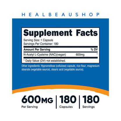 Nutricost NAC (N-Acetyl L-Cysteine) 600mg – Vegan Formula | Antioxidant, Liver & Cellular Health Support | Original USA Product