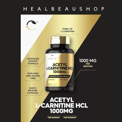 Carlyle Acetyl L-Carnitine HCl (ALCAR) 1000mg – Energy, Metabolism & Cognitive Support | Original USA Product