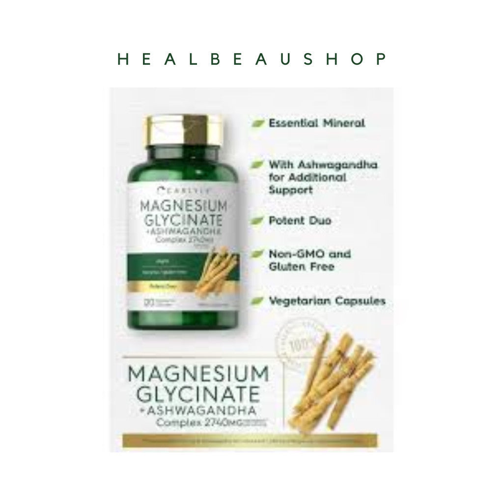 Carlyle Magnesium Glycinate + Ashwagandha 2740mg – 120 Vegetarian Capsules | Stress, Relaxation & Sleep Support | Original USA Product