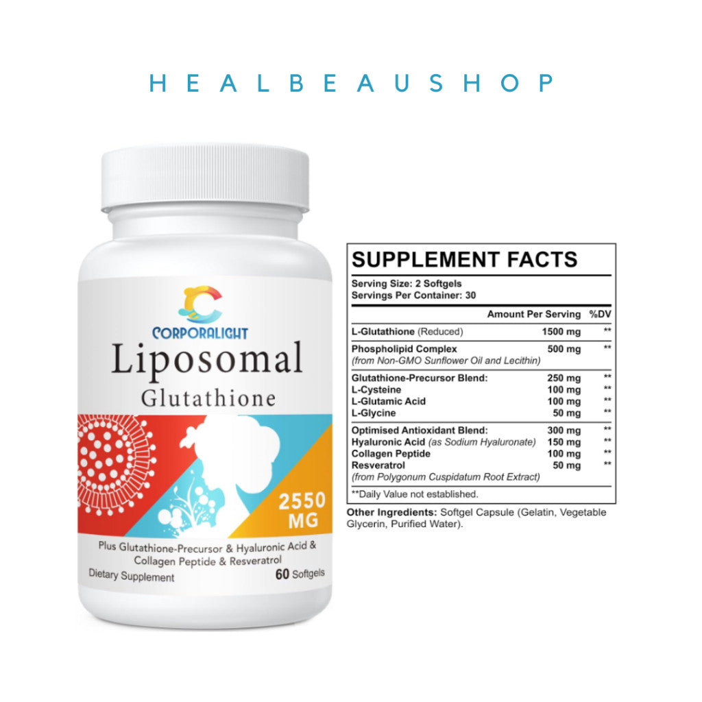 Liposomal Glutathione 2550mg with Hyaluronic Acid, Resveratrol & Collagen Peptides | Antioxidant & Healthy Aging Support | Original USA Product