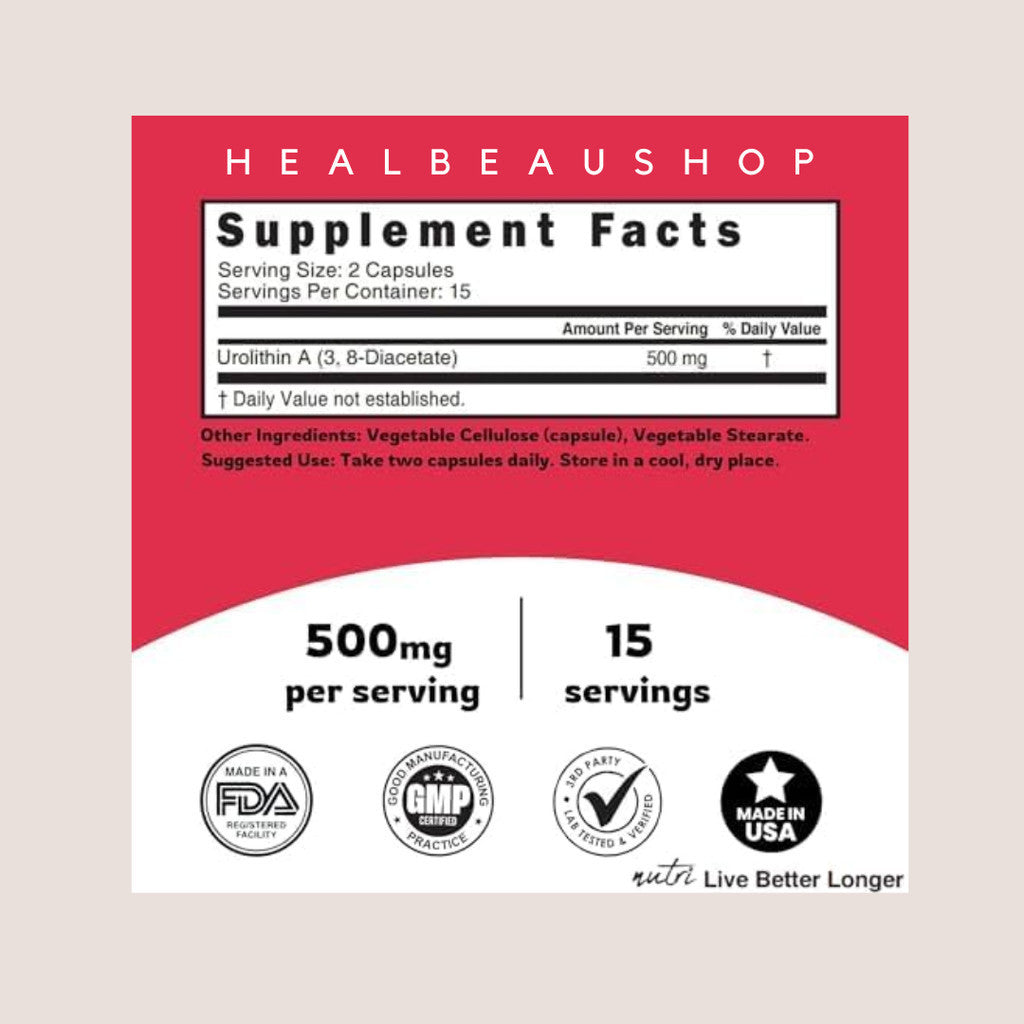 Nutri Urolithin A  Diacetate 500mg Suplemen Anti Aging Kesehatan Seluler & Anti Oksidan