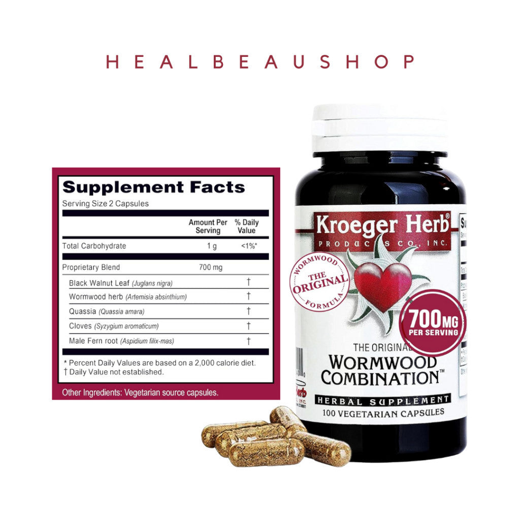 Kroeger Herb Wormwood, Black Walnut & Red Clover – 100 Capsules | Herbal Digestive & Colon Cleanse Support | Made in USA