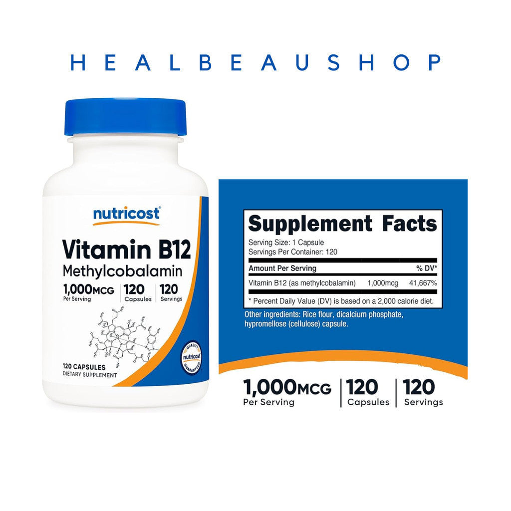 Nutricost Vitamin B12 (Methylcobalamin) 1000mcg / 2000mcg / 5000mcg – 120 Vegetarian Capsules | Energy, Nerve & Cellular Health Support | Original USA Product