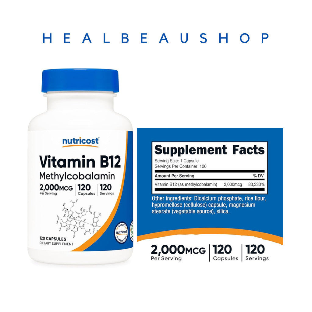 Nutricost Vitamin B12 (Methylcobalamin) 1000mcg / 2000mcg / 5000mcg – 120 Vegetarian Capsules | Energy, Nerve & Cellular Health Support | Original USA Product