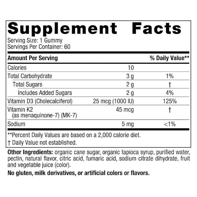 Nordic Naturals Kids Vitamin D3 + K2 Gummies – 1000 IU D3 & 45 mcg K2 | Bone & Growth Support | 60 Gummies | Original USA Product