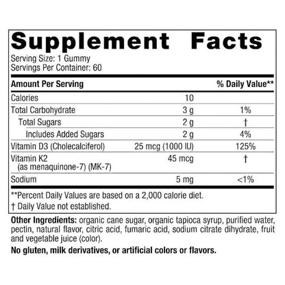 Nordic Naturals Kids Vitamin D3 + K2 Gummies – 1000 IU D3 & 45 mcg K2 | Bone & Growth Support | 60 Gummies | Original USA Product