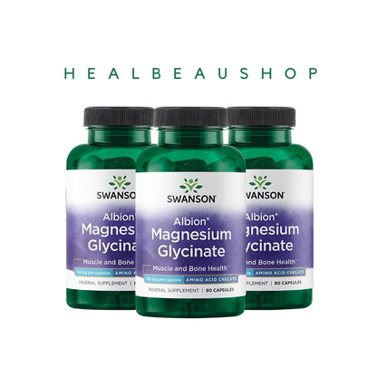 Swanson Albion® Magnesium Glycinate 133mg – 90 Capsules | Nerve, Muscle, Bone & Heart Support | Original USA Product