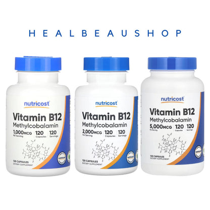 Nutricost Vitamin B12 (Methylcobalamin) 1000mcg / 2000mcg / 5000mcg – 120 Vegetarian Capsules | Energy, Nerve & Cellular Health Support | Original USA Product