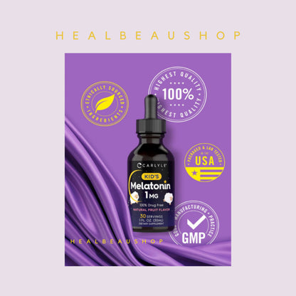 Carlyle Kids Liquid Melatonin 1mg – Berry Flavor | Children's Sleep Support | Original USA Product