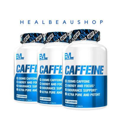 EVL Nutrition Caffeine 200mg – 100 Tablets | Energy, Focus & Performance Support | Original USA Product