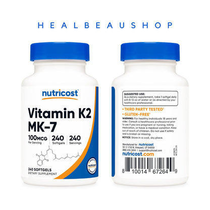 Nutricost Vitamin K2 (MK-7) 100mcg + Vitamin D3 5000 IU – 120 & 240 Softgels | Bone, Heart & Immune Support