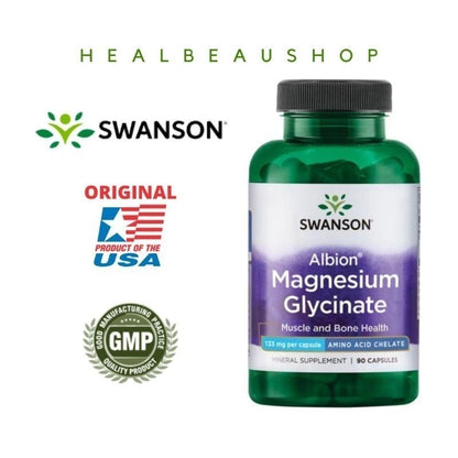 Swanson Albion® Magnesium Glycinate 133mg – 90 Capsules | Nerve, Muscle, Bone & Heart Support | Original USA Product