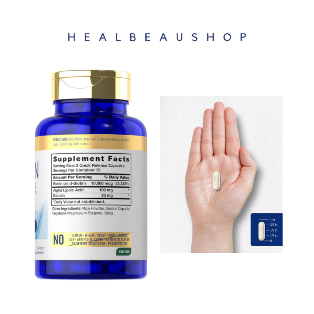 Carlyle Biotin 5,000mcg / 10,000mcg + Keratin & Alpha Lipoic Acid – 150 Capsules | Hair, Skin & Nail Support | Original USA Product