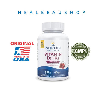 Nordic Naturals Kids Vitamin D3 + K2 Gummies – 1000 IU D3 & 45 mcg K2 | Bone & Growth Support | 60 Gummies | Original USA Product