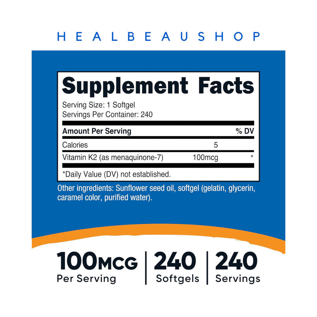 Nutricost Vitamin K2 (MK-7) 100mcg + Vitamin D3 5000 IU – 120 & 240 Softgels | Bone, Heart & Immune Support