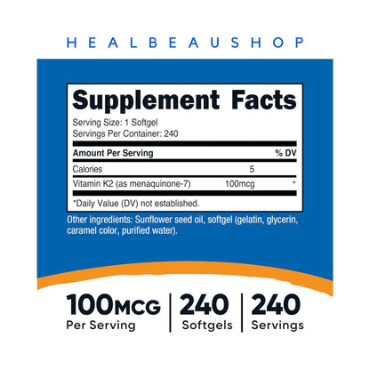 Nutricost Vitamin K2 (MK-7) 100mcg + Vitamin D3 5000 IU – 120 & 240 Softgels | Bone, Heart & Immune Support
