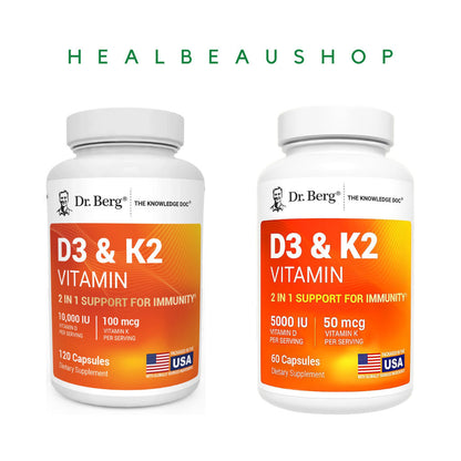 Dr. Berg Vitamin D3 + K2 – 5000 IU / 10000 IU | Magnesium, Zinc, B6, MCT & Ox Bile | Bone, Immune & Cardiovascular Support | Original USA Product