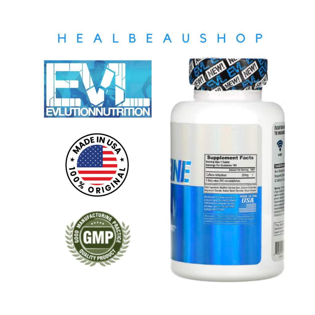 EVL Nutrition Caffeine 200mg – 100 Tablets | Energy, Focus & Performance Support | Original USA Product